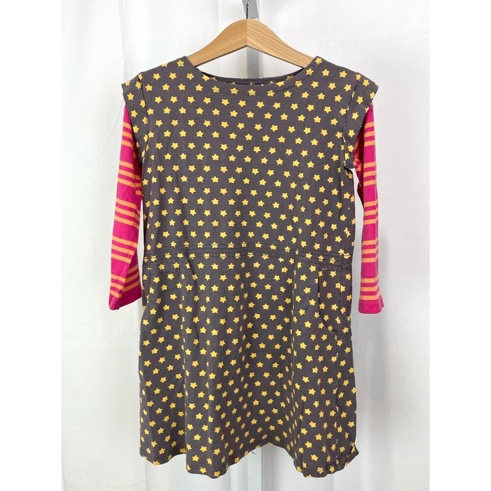 GARNET HILL Kids Size 4 Layered Look Long Sleeve Dress Star Stripe Brown Pink